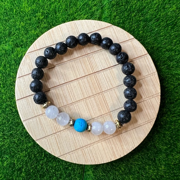 Lava Stone Coral Blue, White Agate Diffuser essential oil Bracelet - Picture 7 of 7